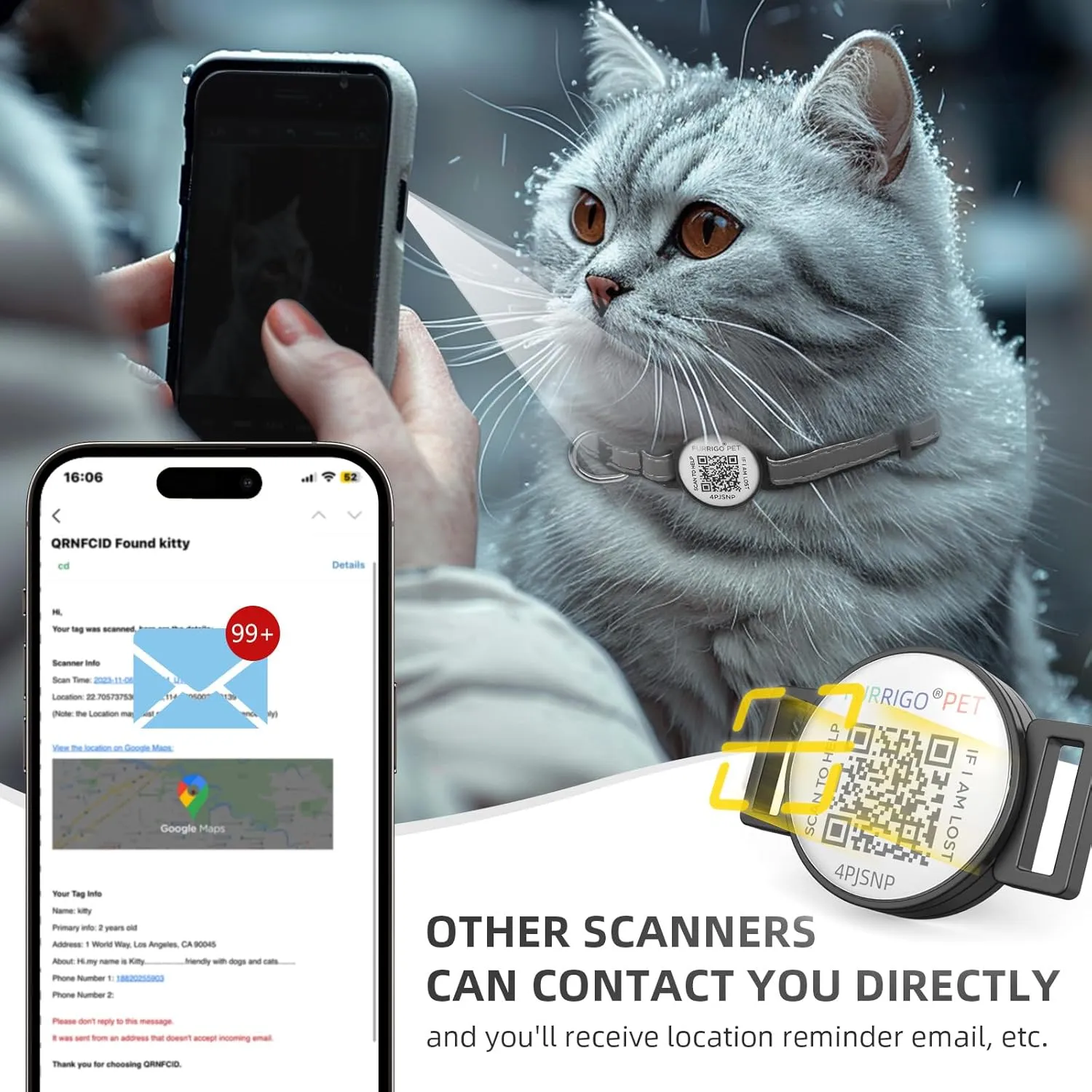 Breakaway Cat Collar with QR Code Name Tag, Reflective Adjustable Kitten Collar with Bell, Ultra-Durable Cat ID Collar for Boys & Girls, Quick Release, 8-12 Fits Small to Large Cats
