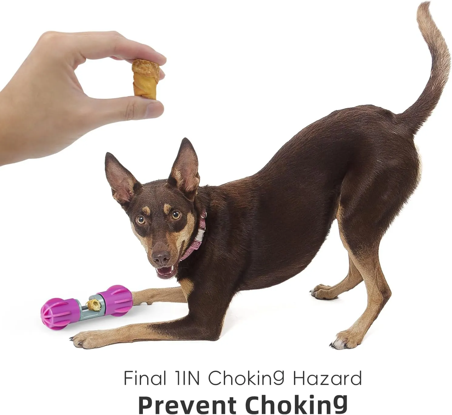 Bully Stick Bolt for Dogs Dog Treat Holder, Hold on to Last bite - Securely Firm to Help Prevent Choking, Dog Safety Device - Silicone Covering for Floor Protection and Noise Reduction (Pink)