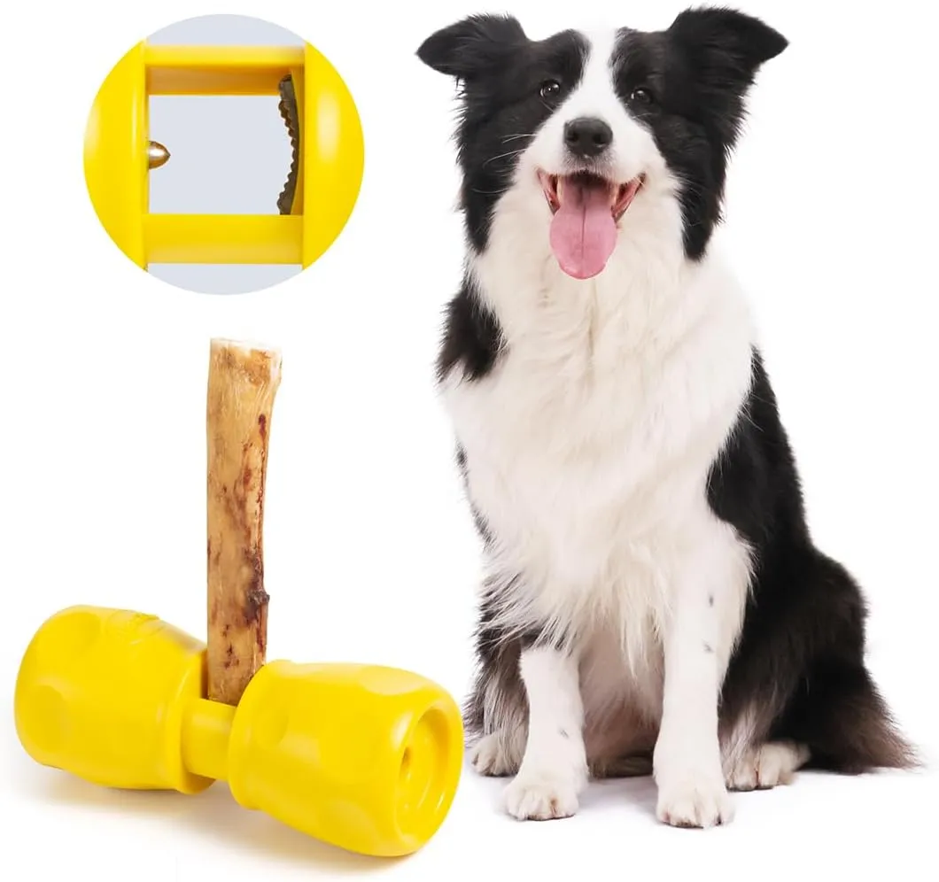 Bully Stick Holder, Food-Grade Dog Chew Holder, Safety Device to Prevent Choking, Long-Lasting Play Chew Toy, Easy to Clean, Fits Various Bully Sticks and Dog Sizes, Yellow(1 pcs)