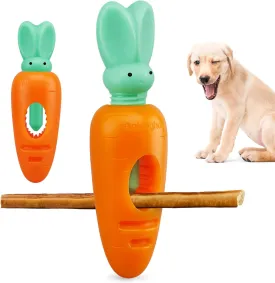 Bully Stick Holder for Dogs, Durable Dog Bone Yak Treat Chew Holder, Prevent Choking Safety Device for Pups Small Medium Dogs - No More Swallowed Ends (Bunny&Carrot Style-7in)