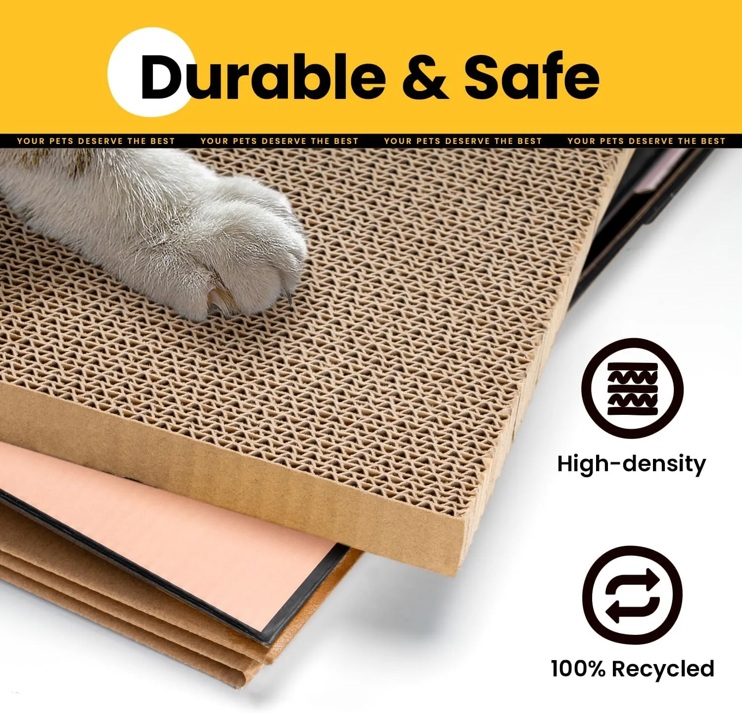 Cardboard Cat House with Scratch Pad & Catnip, Cat Play Scratching House for Indoor Hideaway Furniture, Heavy Duty Sturdy Cardboard Scratcher, Easy to Assemble Birthday Gift