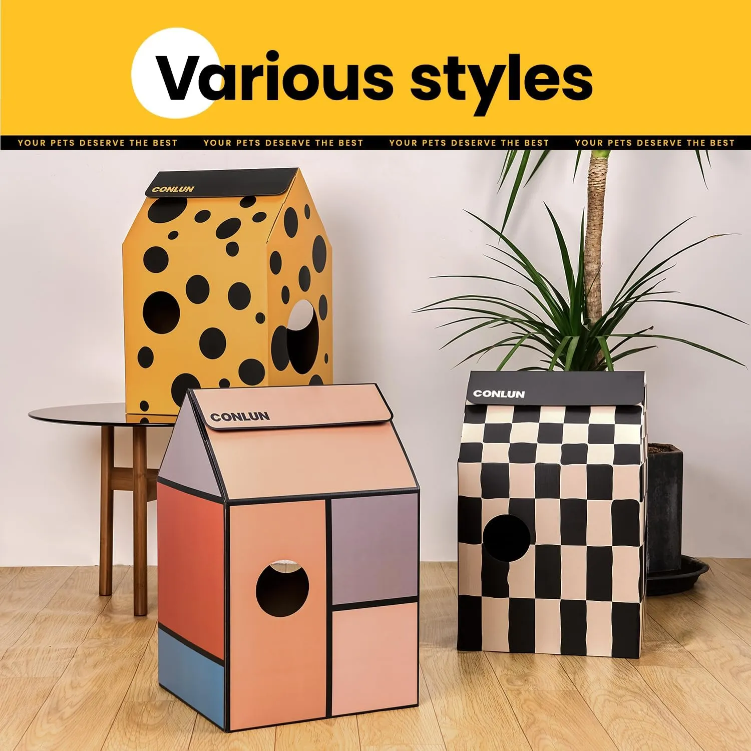 Cardboard Cat House with Scratch Pad & Catnip, Cat Play Scratching House for Indoor Hideaway Furniture, Heavy Duty Sturdy Cardboard Scratcher, Easy to Assemble Birthday Gift