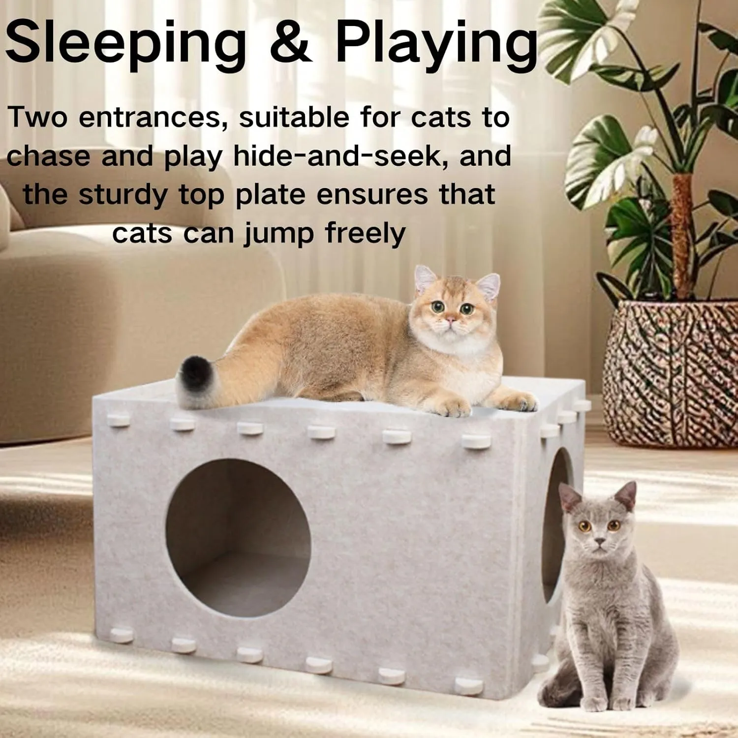 Cat Bed for Indoor Cats, Cat House for Large & Multiple Cats, Scratch Resistance Cat Bed Cave, Cat Beds & Furniture, Peekaboo Cat Hideaway, 22x14.2x12 inch, Cream