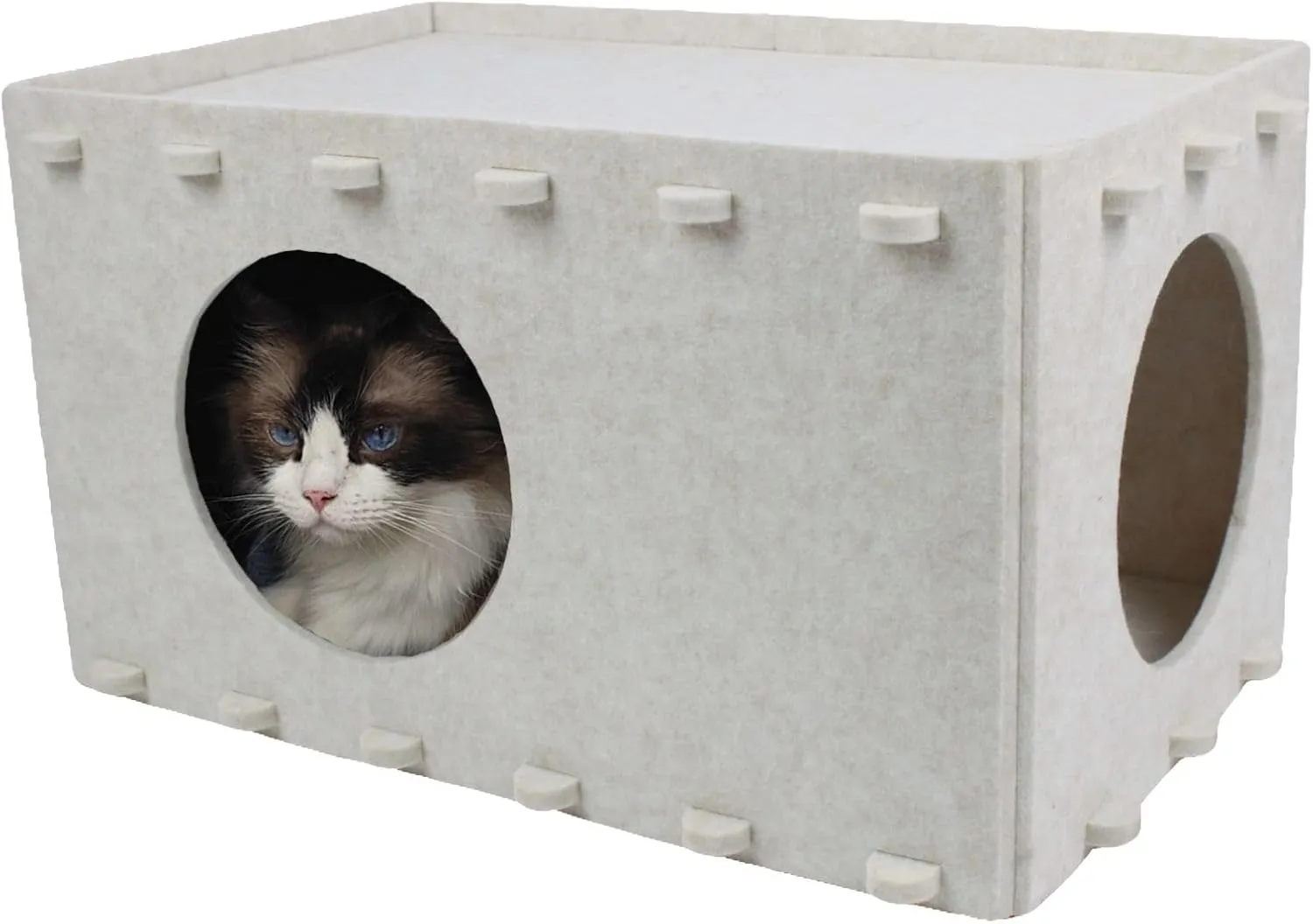 Cat Bed for Indoor Cats, Cat House for Large & Multiple Cats, Scratch Resistance Cat Bed Cave, Cat Beds & Furniture, Peekaboo Cat Hideaway, 22x14.2x12 inch, Cream