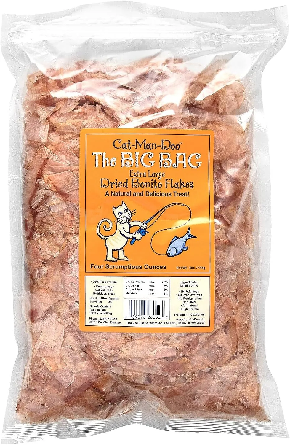Cat-Man-Doo Extra Large Dried Bonito Flakes Treats for Dogs & Cats - All Natural High Protein Flakes - 4oz. / 112g Bag
