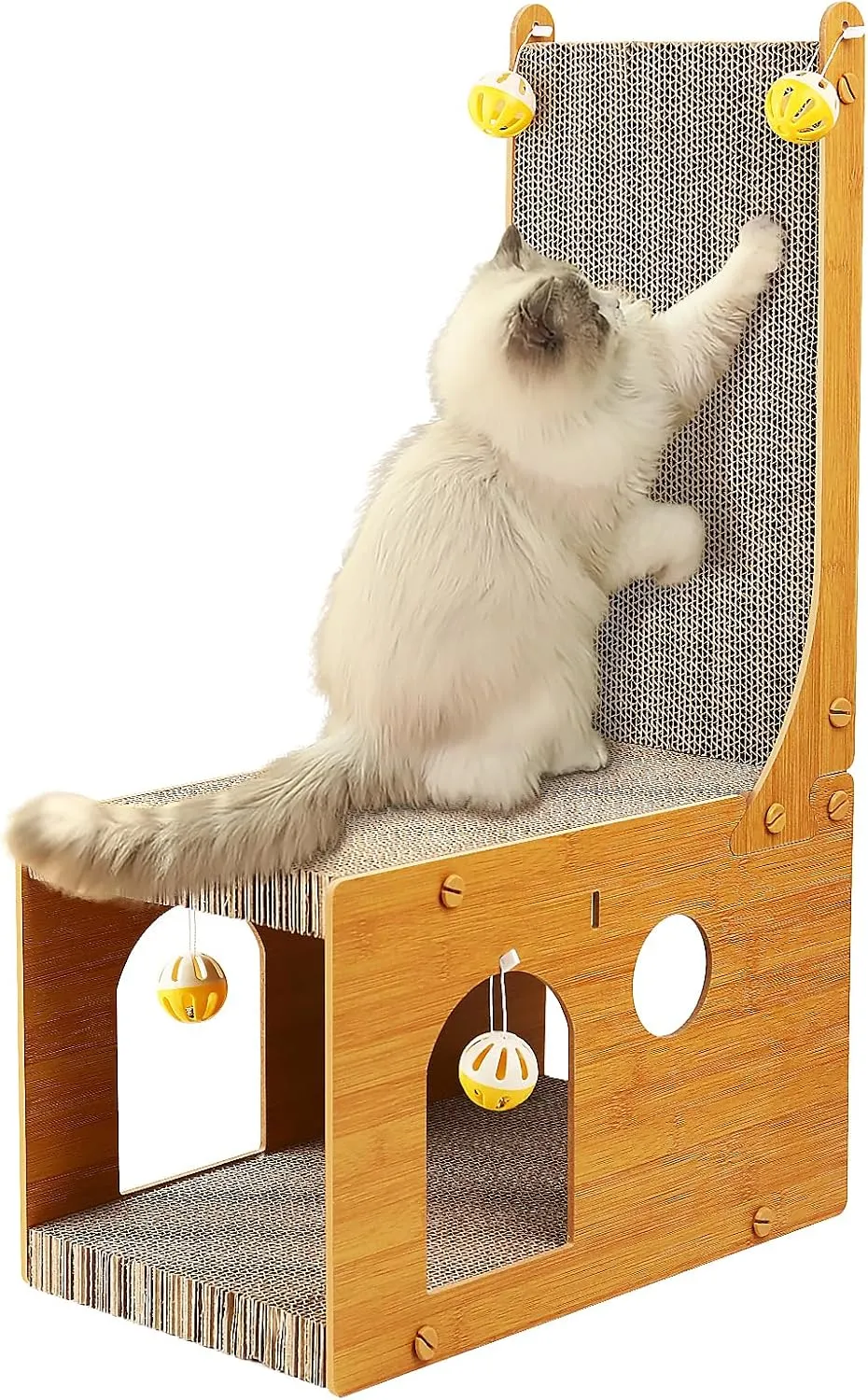 Cat Scratcher, Cat Scratching Board, L Shaped Vertical Cat Scratcher for Wall and Couch Protection, Cat Cardboard Scratcher with 4 Ball Toys for Indoor Cats