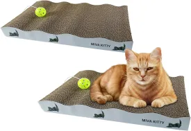 Cat Scratching Board  2 Pack Cardboard Cat Scratcher with Play Toy & Catnip. Reversible Large Wide Corrugated Cat Scratch Pad for Indoor Cats. Perfect Cat Scratch Solution.
