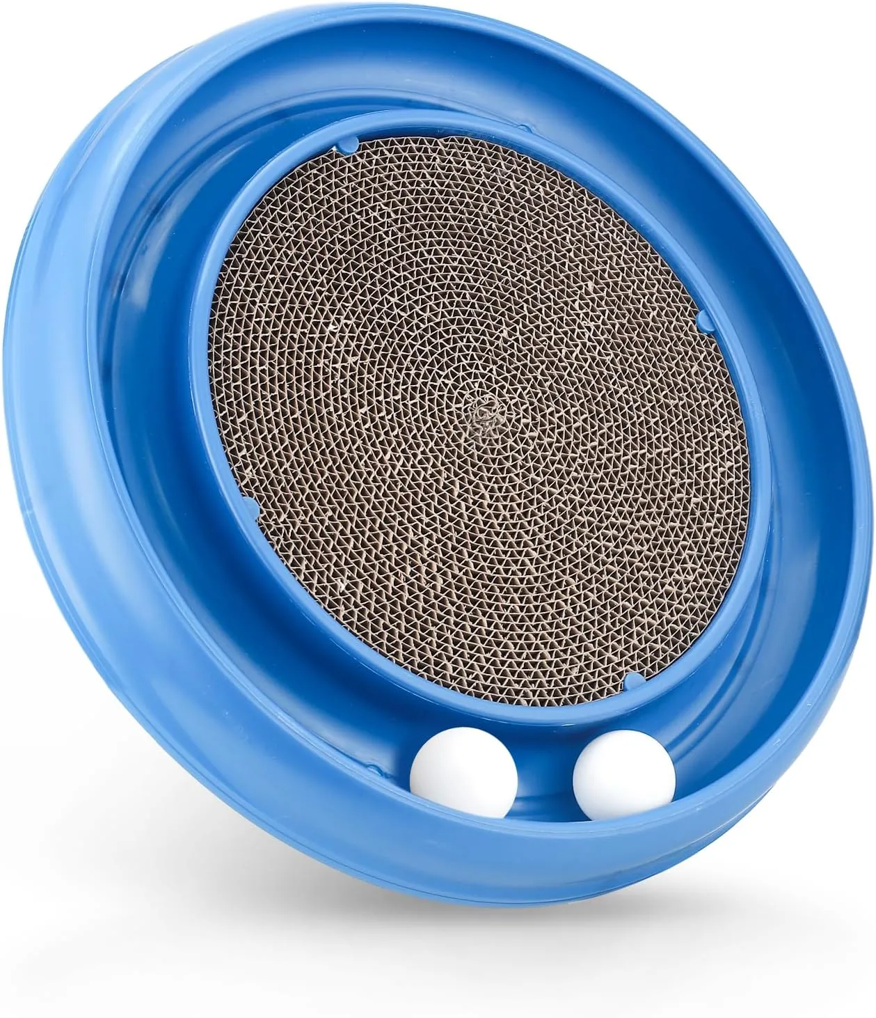 Cat Scratching Board with Balls for Cats Grinding Claw, Round Cat Scratcher Interactive Toy, Cat Ball Track Scratcher Pad for Cats Exercise Play(Blue)