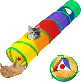Cat Tunnel and Cat Cube Pop Up Collapsible Kitten Indoor-Outdoor Toys-3 Way or 1 Way Cat Tube for Cats, Kittens, Rabbits (Rainbow)