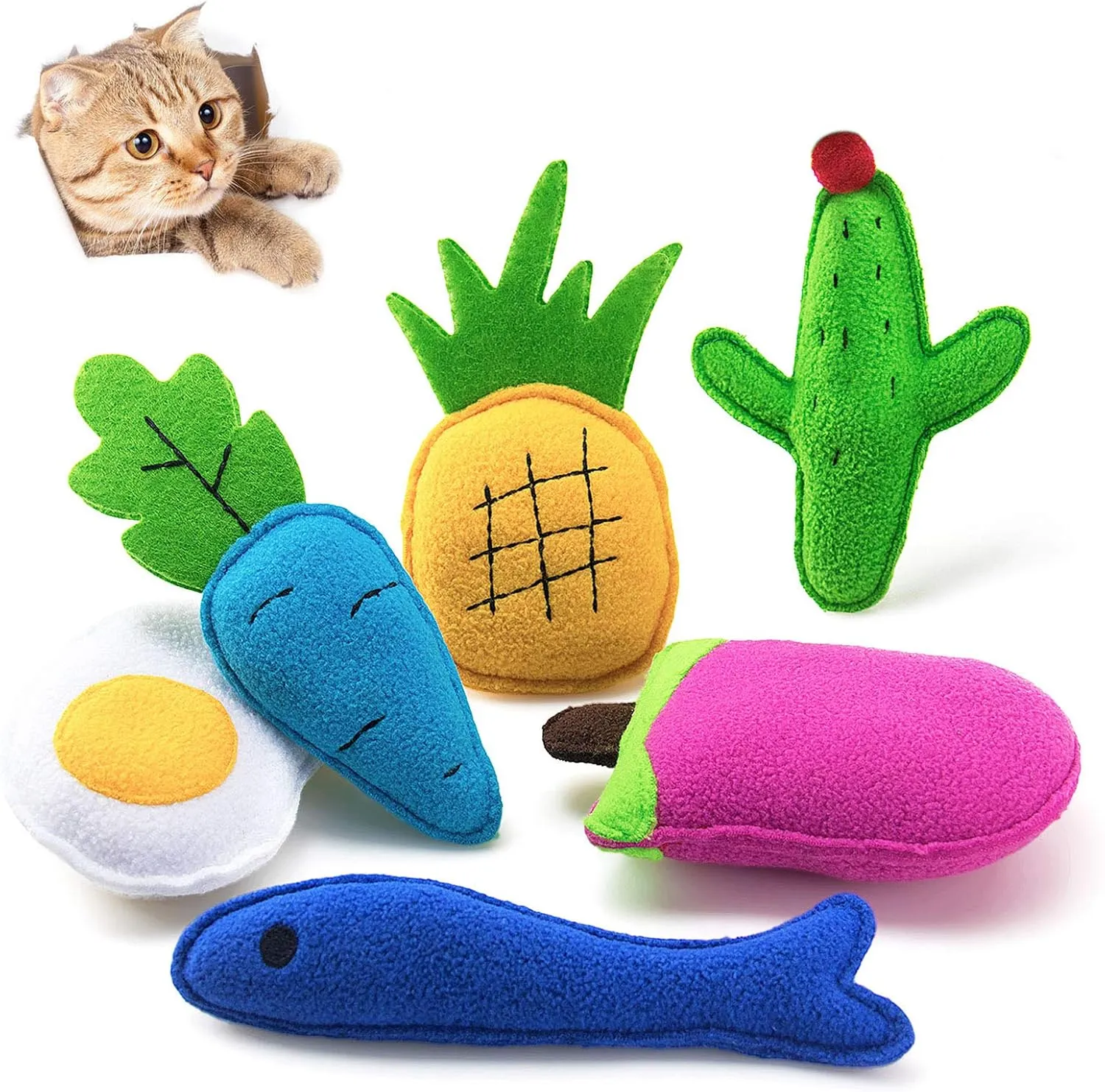 Catnip Toys for Indoor Cats, 6 Pack Cat Chew Toys Plush Interactive Cat Kicker Toy for Indoor Kitten Exercise for All Breeds