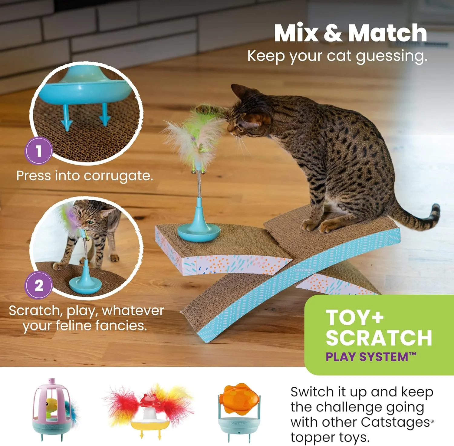Catstages Feather Spring Scratch Toy Cat Scratcher Topper, Blue