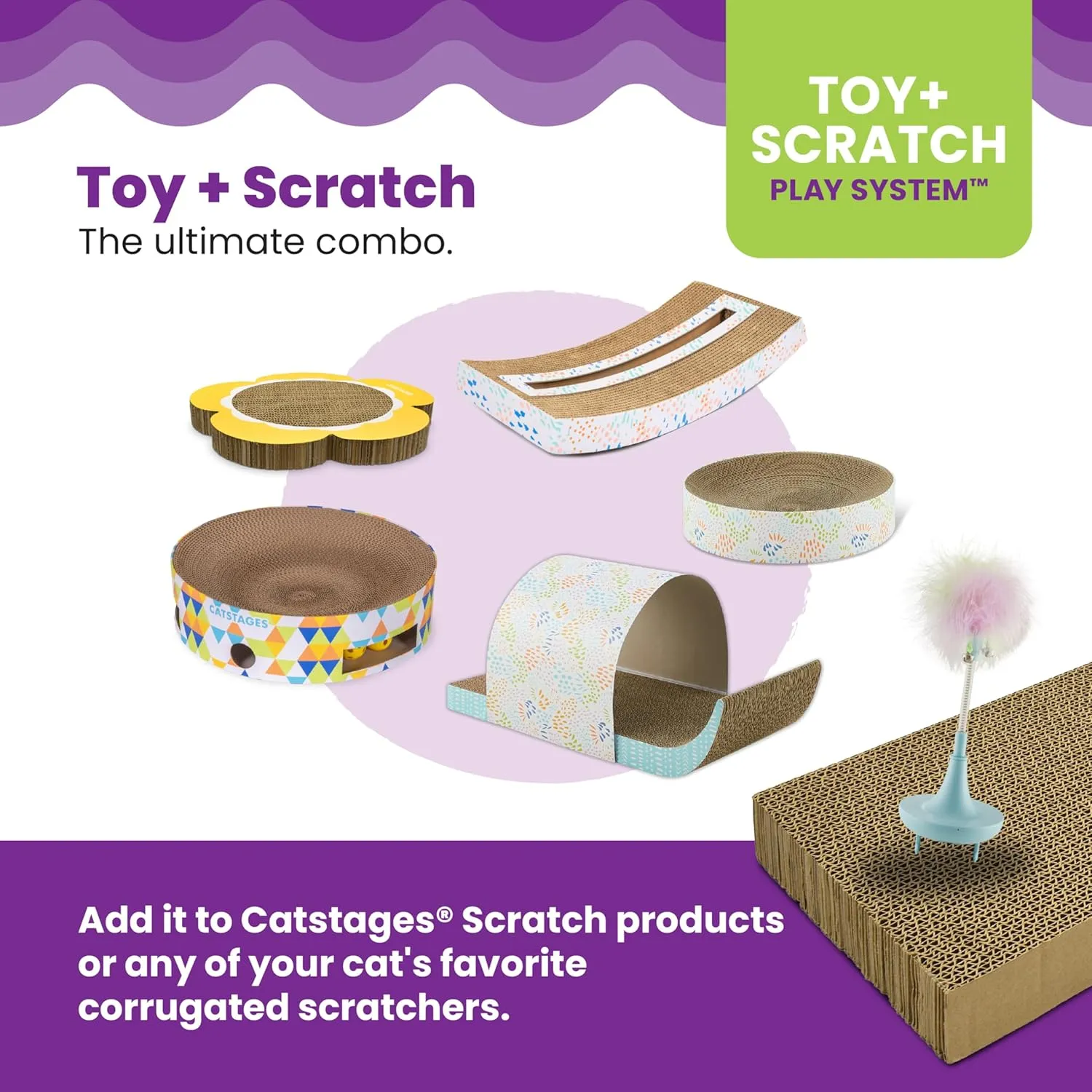 Catstages Feather Spring Scratch Toy Cat Scratcher Topper, Blue