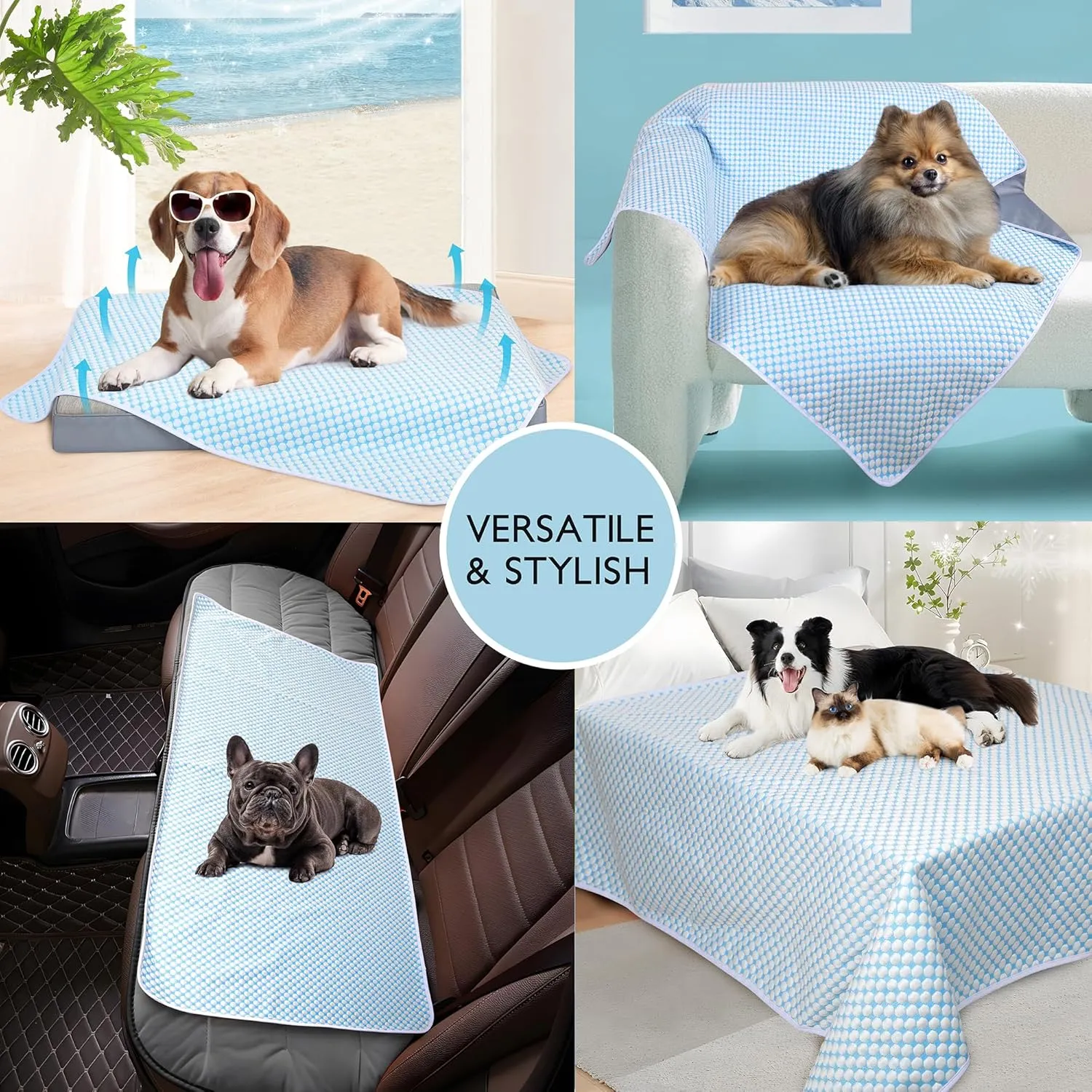 Chicute Dog Cooling Blanket for Sofa Bed Couch - 60x80 Waterproof Pet Blankets Dog Bed Cover, Q-MAX>0.5, Washable Throw Blanket Protector Cover for Small Medium Large Dogs Cats, Pearl Blue