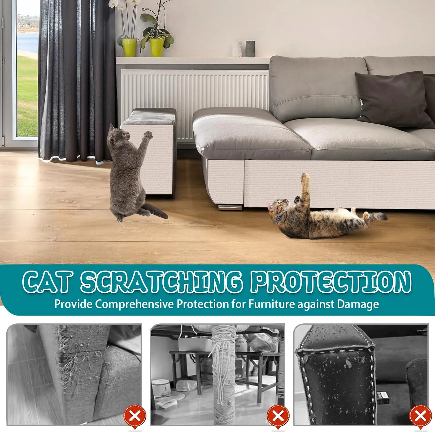 Climbing Cat Scratcher Mat Trimmable Cat Scratching Post Carpet 157.4x15.8 Self Adhesive Carpet Mat Pad Replacement for Cat Tree Shelves Post Couch Wall Furniture Steps DIY Protector (Cream White)