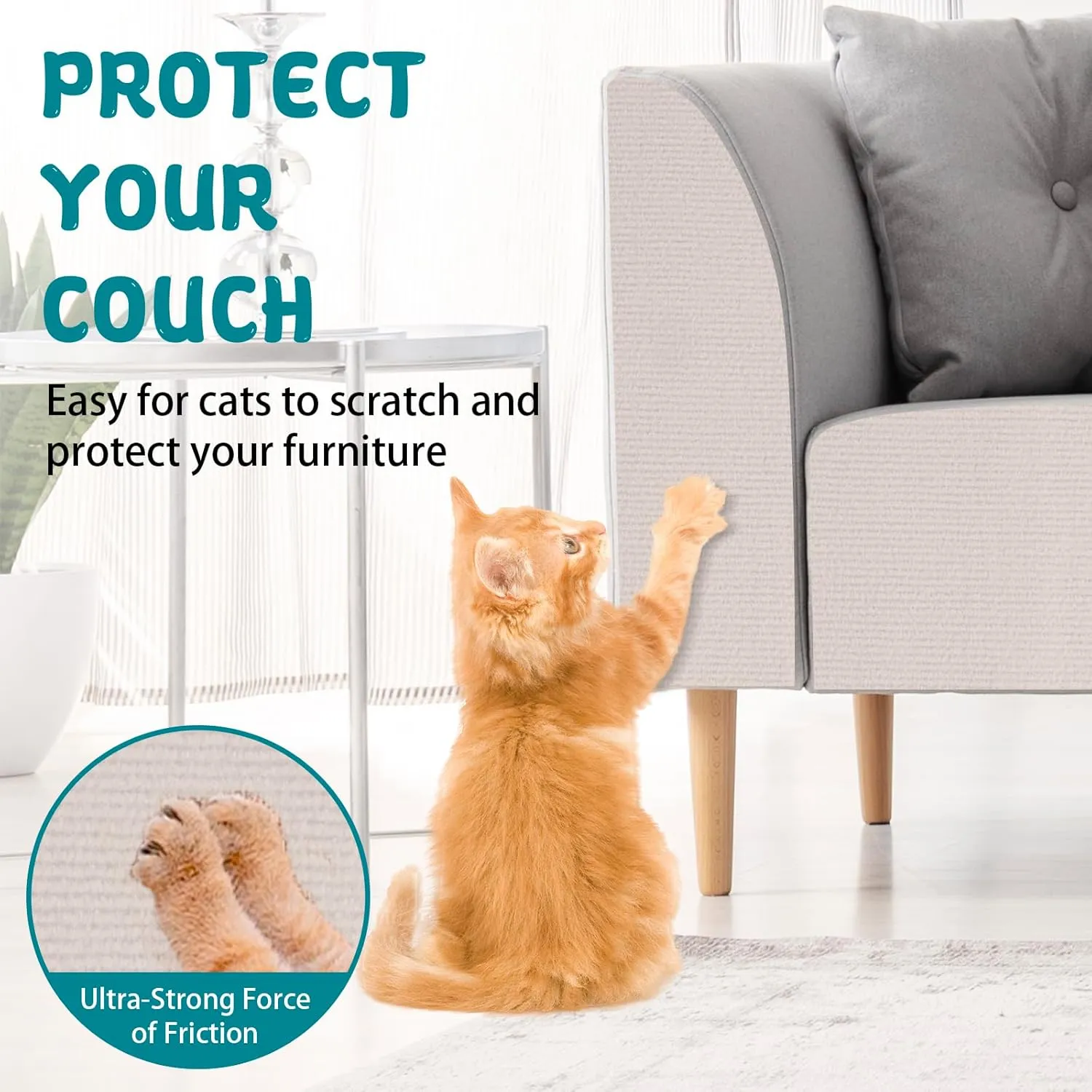 Climbing Cat Scratcher Mat Trimmable Cat Scratching Post Carpet 157.4x15.8 Self Adhesive Carpet Mat Pad Replacement for Cat Tree Shelves Post Couch Wall Furniture Steps DIY Protector (Cream White)
