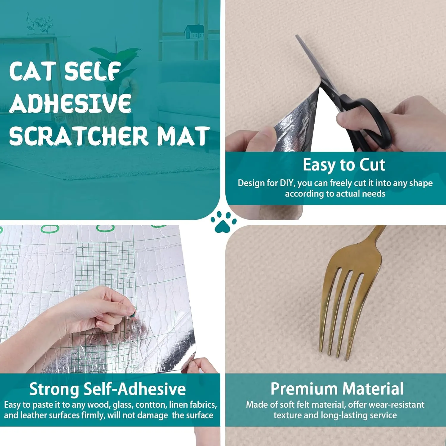Climbing Cat Scratcher Mat Trimmable Cat Scratching Post Carpet 157.4x15.8 Self Adhesive Carpet Mat Pad Replacement for Cat Tree Shelves Post Couch Wall Furniture Steps DIY Protector (Cream White)