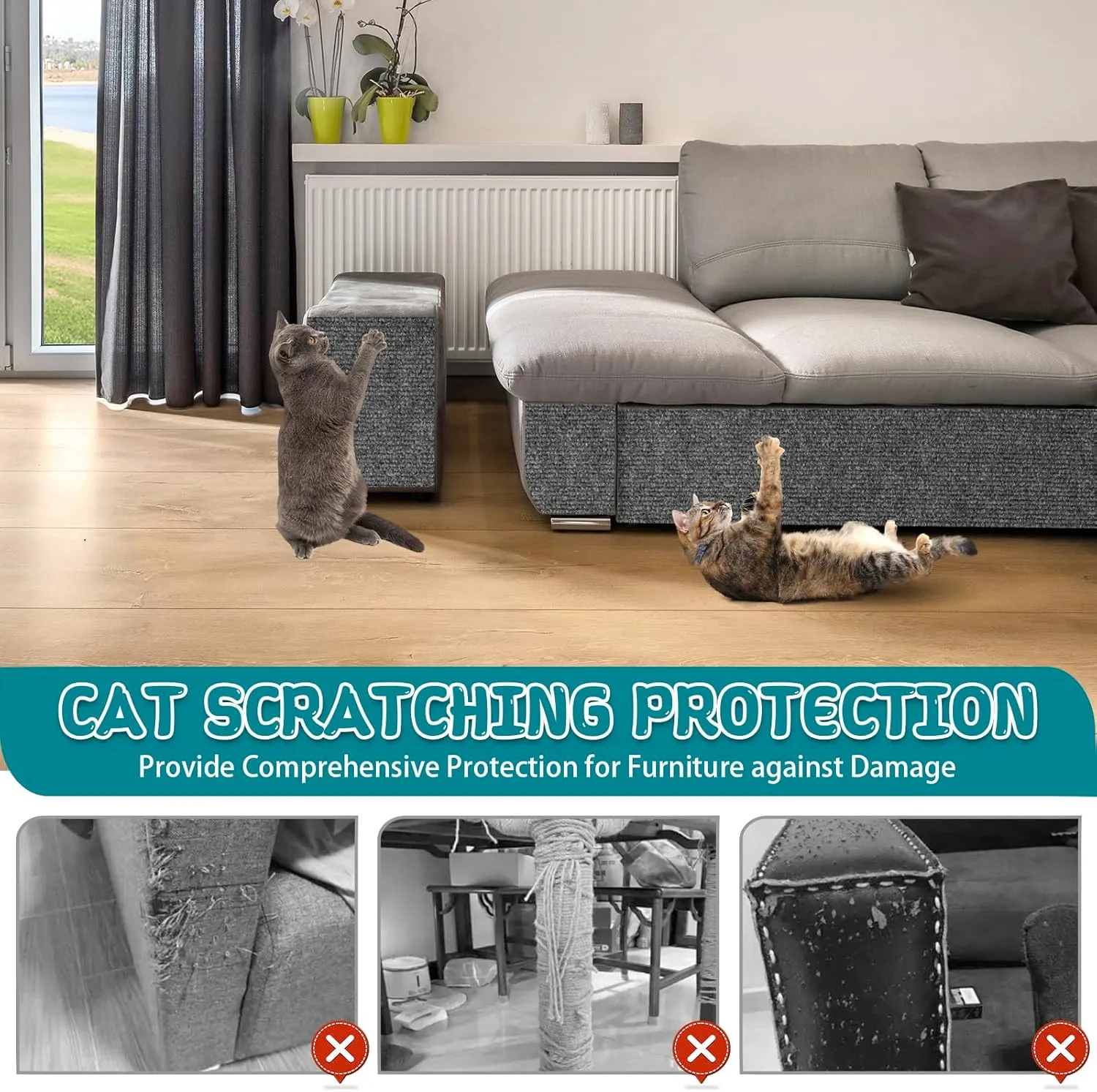 Climbing Cat Scratcher Mat Trimmable Cat Scratching Post Carpet 78.7'' x15.8'' Self Adhesive Carpet Mat Pad Replacement for Cat Tree Shelves Post Couch Wall Furniture Steps DIY Protector (Dark Gray)
