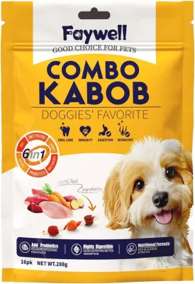 Combo Kabob Dog Natural Treats, Rich in Protein & Vitamins & Probiotics, Supports Oral Health, Digestible (16pk/288g)