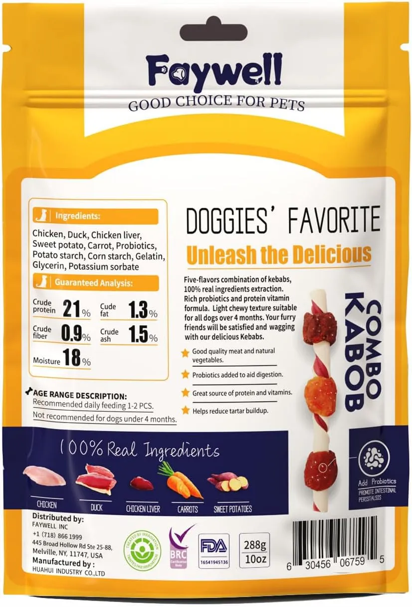 Combo Kabob Dog Natural Treats, Rich in Protein & Vitamins & Probiotics, Supports Oral Health, Digestible (16pk/288g)
