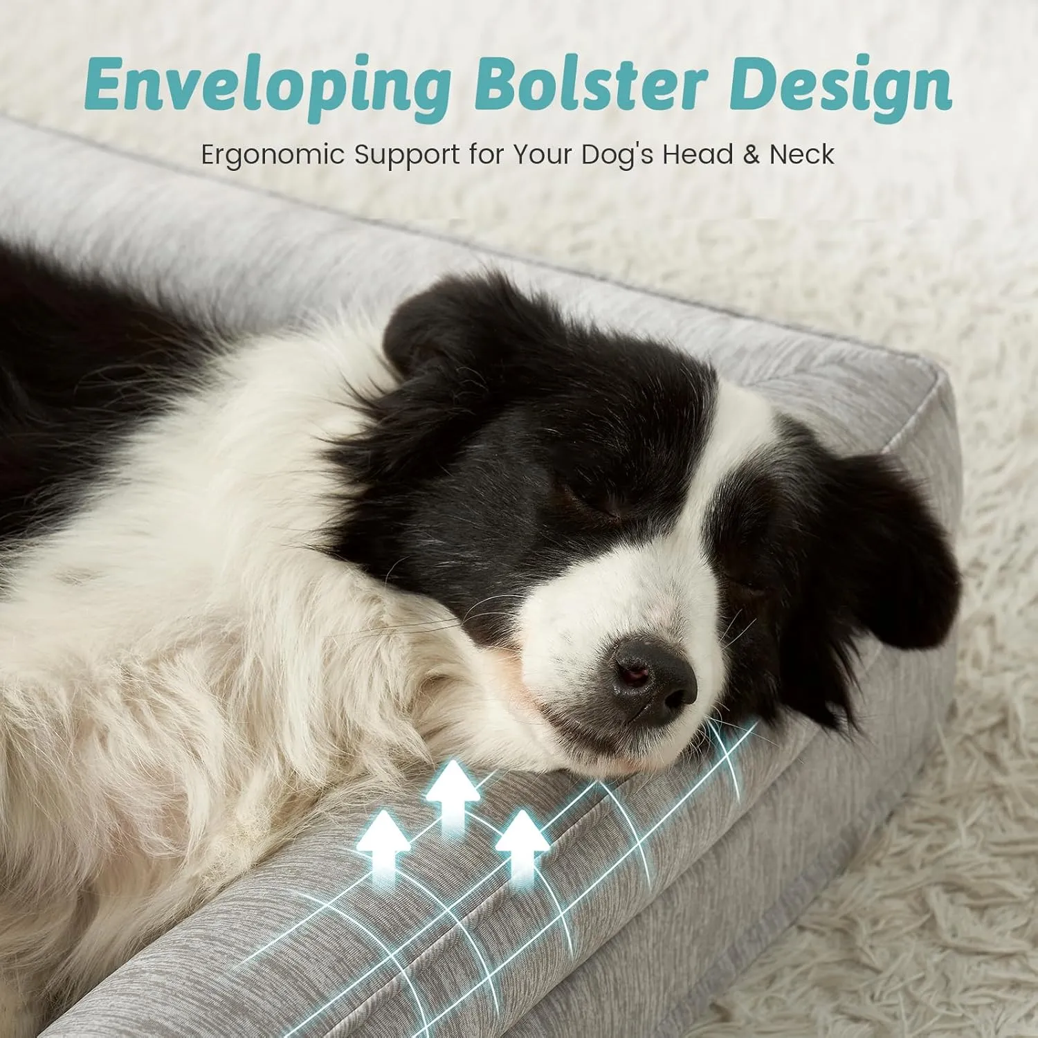 Cooling Dog Bed, Orthopedic Foam Dog Bed with Sides, Removable Washable Cover & Waterproof Lining and Nonskid Bottom, Comfortable Pet Beds for Large Dogs, Grey (42" L x 30" W x 7" Th)