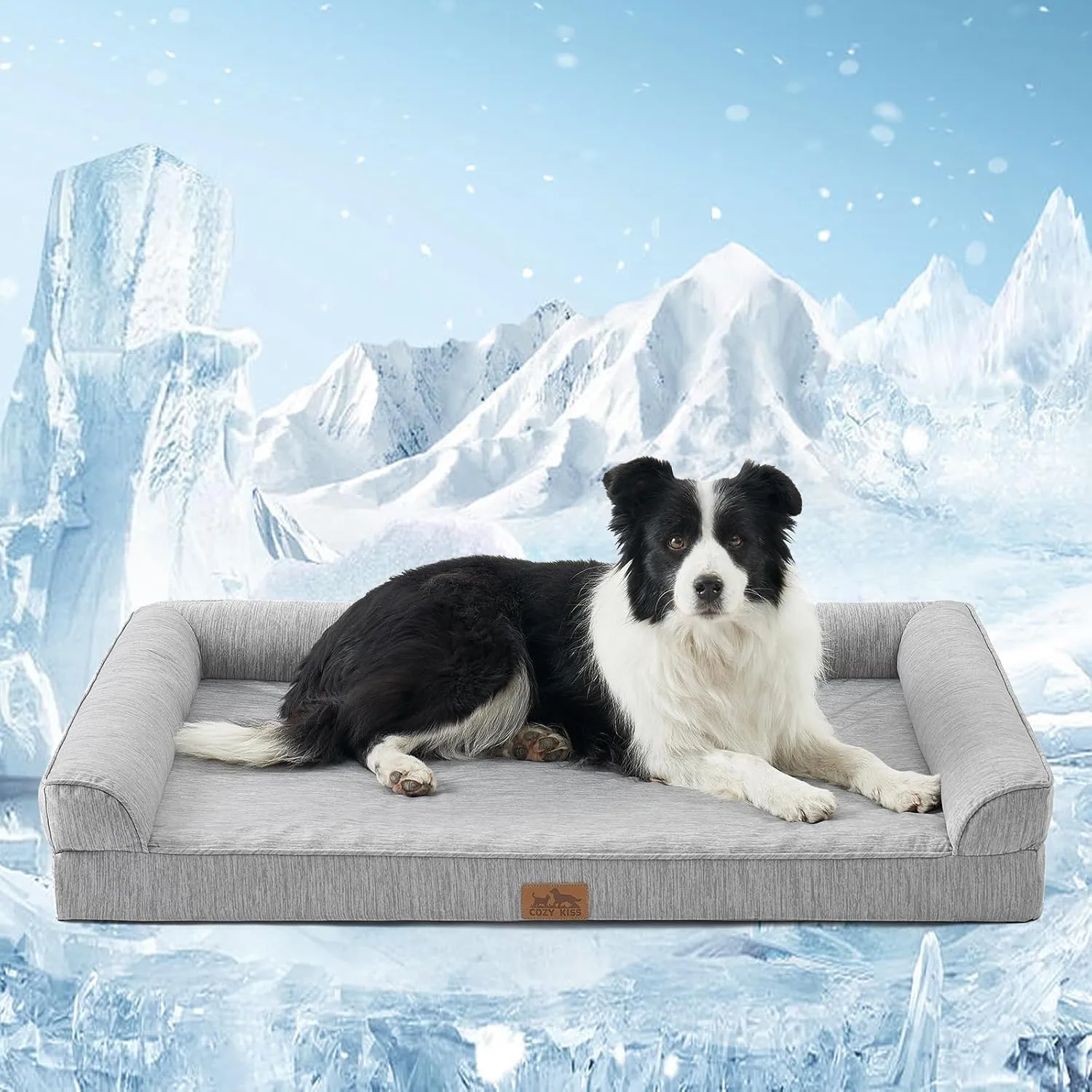 Cooling Dog Bed, Orthopedic Foam Dog Bed with Sides, Removable Washable Cover & Waterproof Lining and Nonskid Bottom, Comfortable Pet Beds for Large Dogs, Grey (42" L x 30" W x 7" Th)