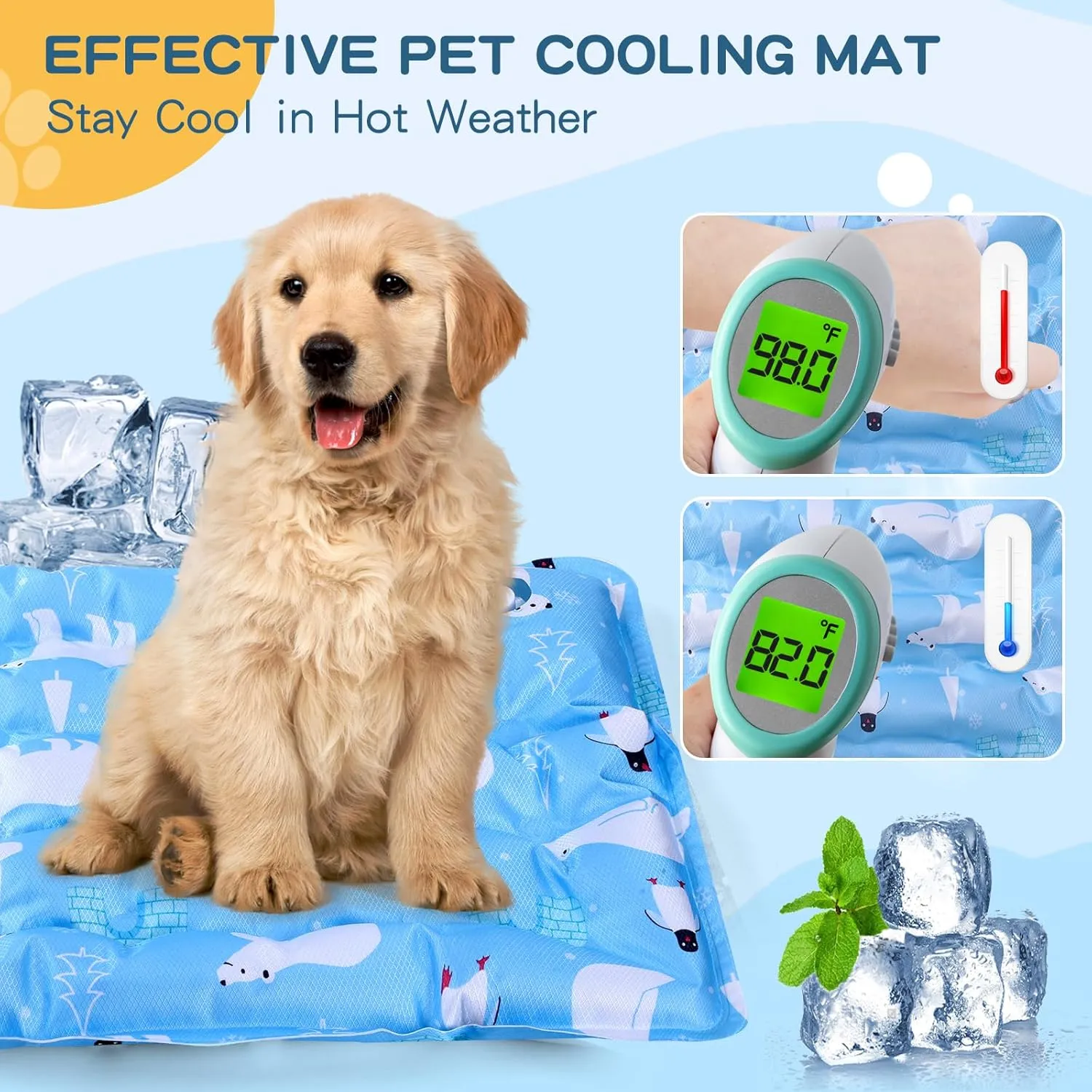 Cooling Mat for Cats and Dogs 15.7 X 19.7 Inch, Pet Cooling Mats, Water Injection Puppy Cooling Mat for Summer, Easy Washable Cooling Pad for Dog, Keep Your Furry Friends Cool Indoor & Outdoor