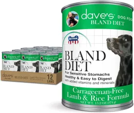 Dave's Pet Food Bland Dog Food (Lamb & Rice), Canned Wet Dog Food for Sensitive Stomachs, Gluten-Free, Digestive Care, 13.2 oz (Case of 12)