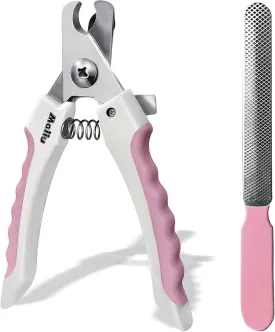 Dog & Cat Nail Clippers, Pet Nail Clipper and Trimmer with Safety Guard to Prevent Over Cutting, Grooming Razor Sharp Blades with Nail File for Small, Medium, Large Breeds(L Set, Pink)