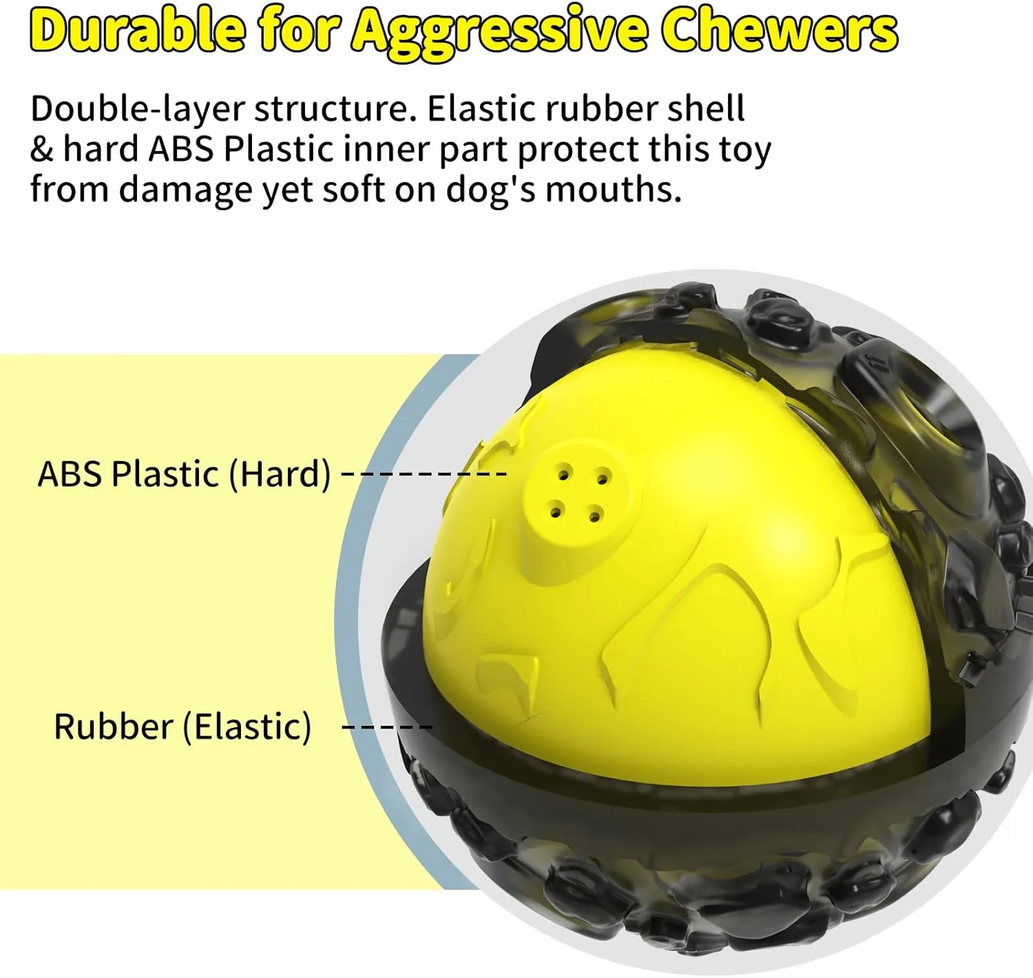 Dog Ball for Aggressive Chewers - Interactive Dog Toy Balls Fun Squeaky Sound to Keep Them Busy, Durable for Small Medium Large Breeds, Rubber Pet Chew Toys, As Seen on TV, Black & Yellow
