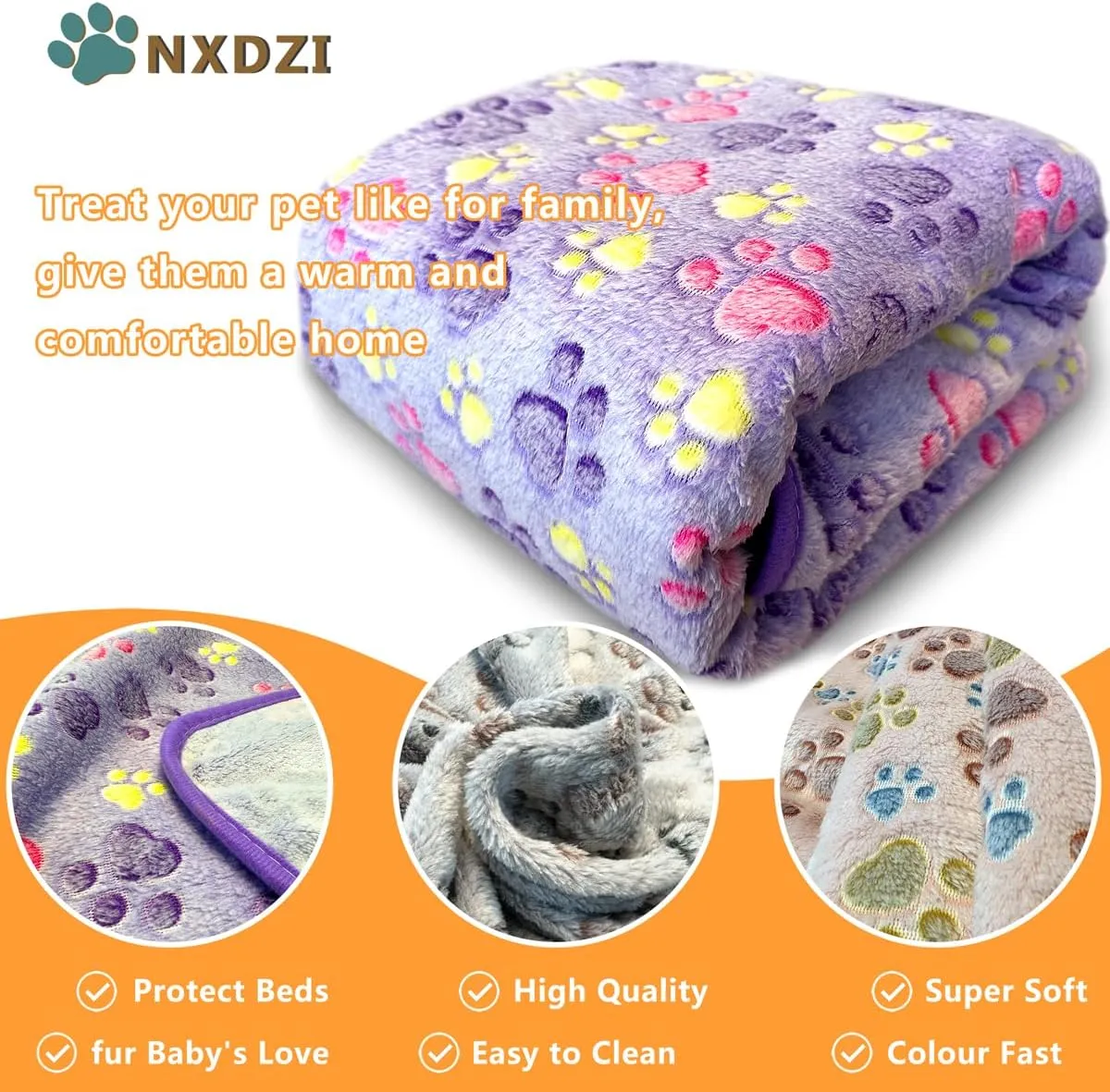Dog Blankets for Large Dogs, 1 Pc Dog Blanket Washable, Soft Fluffy Flannel Pet Blanket Mat Cover for Bed Couch, Cute Print Puppy Blanket 60" x 50"