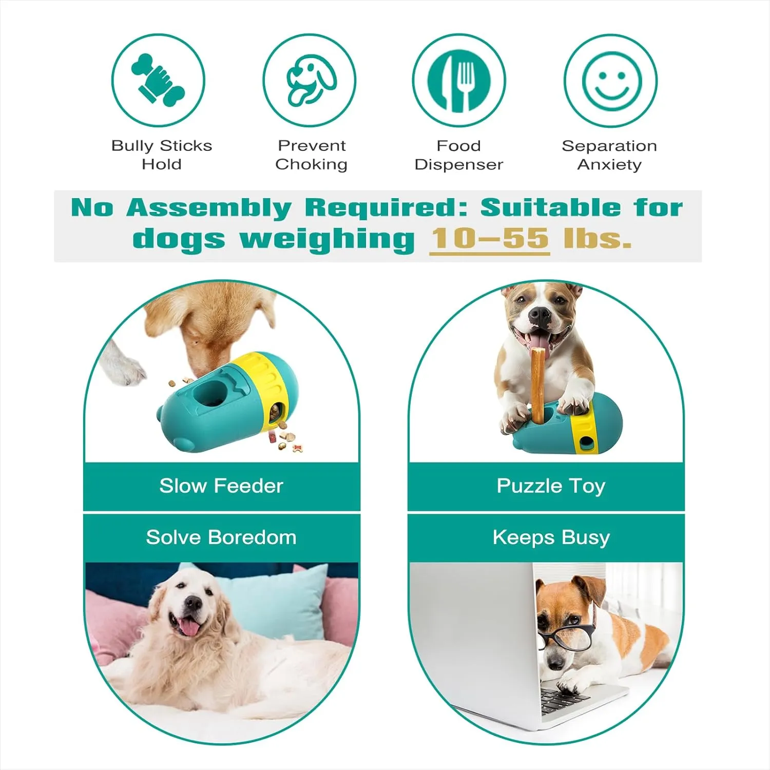 Dog Bully Stick Holder Safety Device Adjustable Treat Dispensing Puzzle Toy Ball Food Dispenser Slow Feeder Bowls Puppy Enrichment Interactive Chase Training Toys for Small Medium Large Dogs