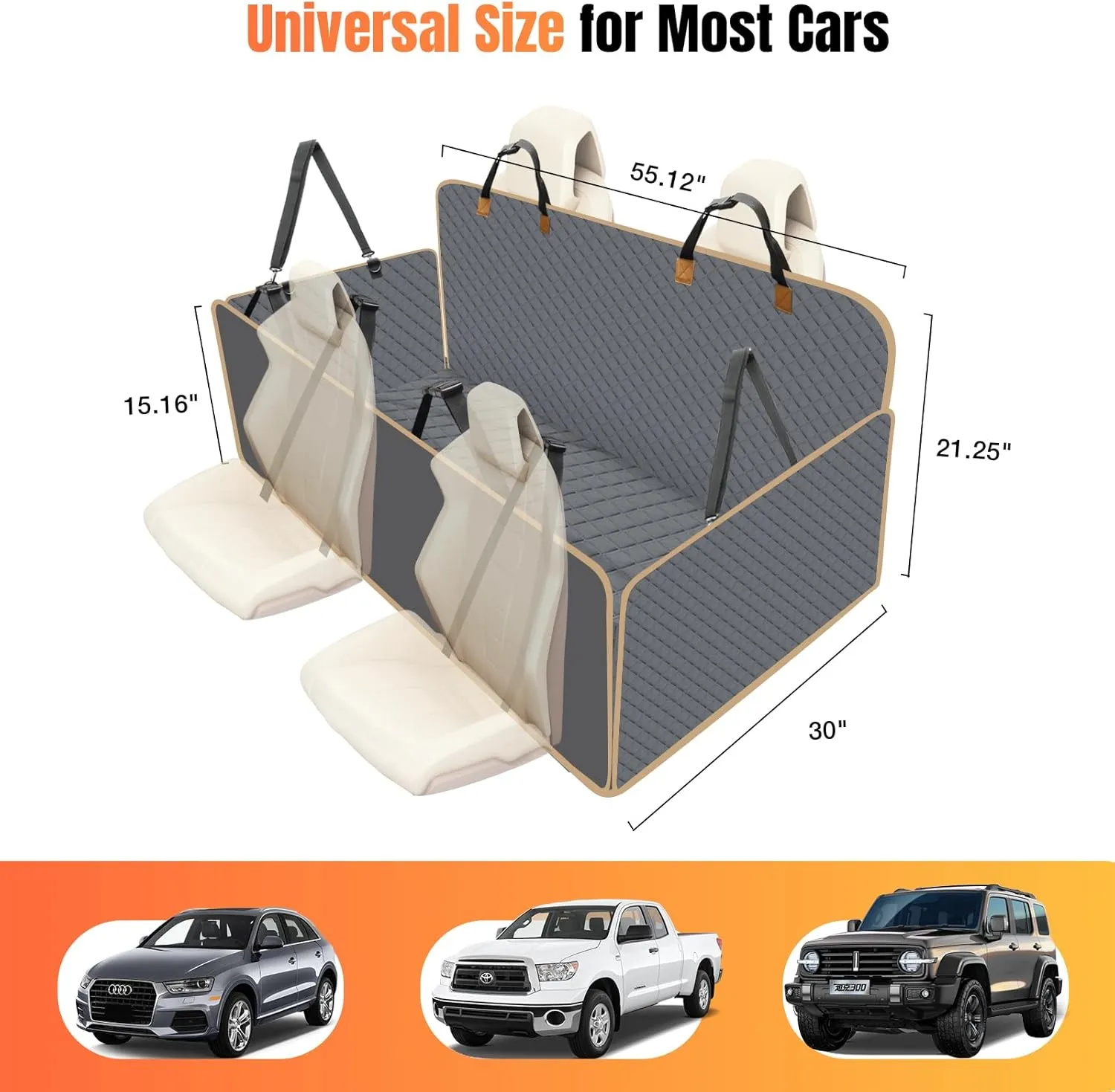 Dog Car Seat Cover for Back Seat, Gray, Universal Fit, Car, Truck, SUV, Van, Limousine, Automotive Pet Seat Cover