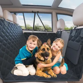 Dog Car Seat Cover for Back Seat, Waterproof Back Seat Extender Hard Bottom Holds 400lbs, Sturdy Dog Hammock for Car Pet Backseat Protector with Mesh Window, Dogs Car Bed for Car, SUV, Truck
