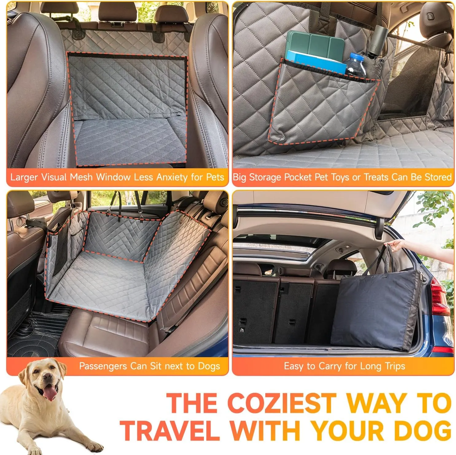 Dog Car Seat Cover Hard Bottom- Back Seat Extender for Dogs,Heavy Duty Scratchproof Dog Car Bed,Waterproof Pet Hammock,Non-Slip Backseat Protector for Car Sedans SUV