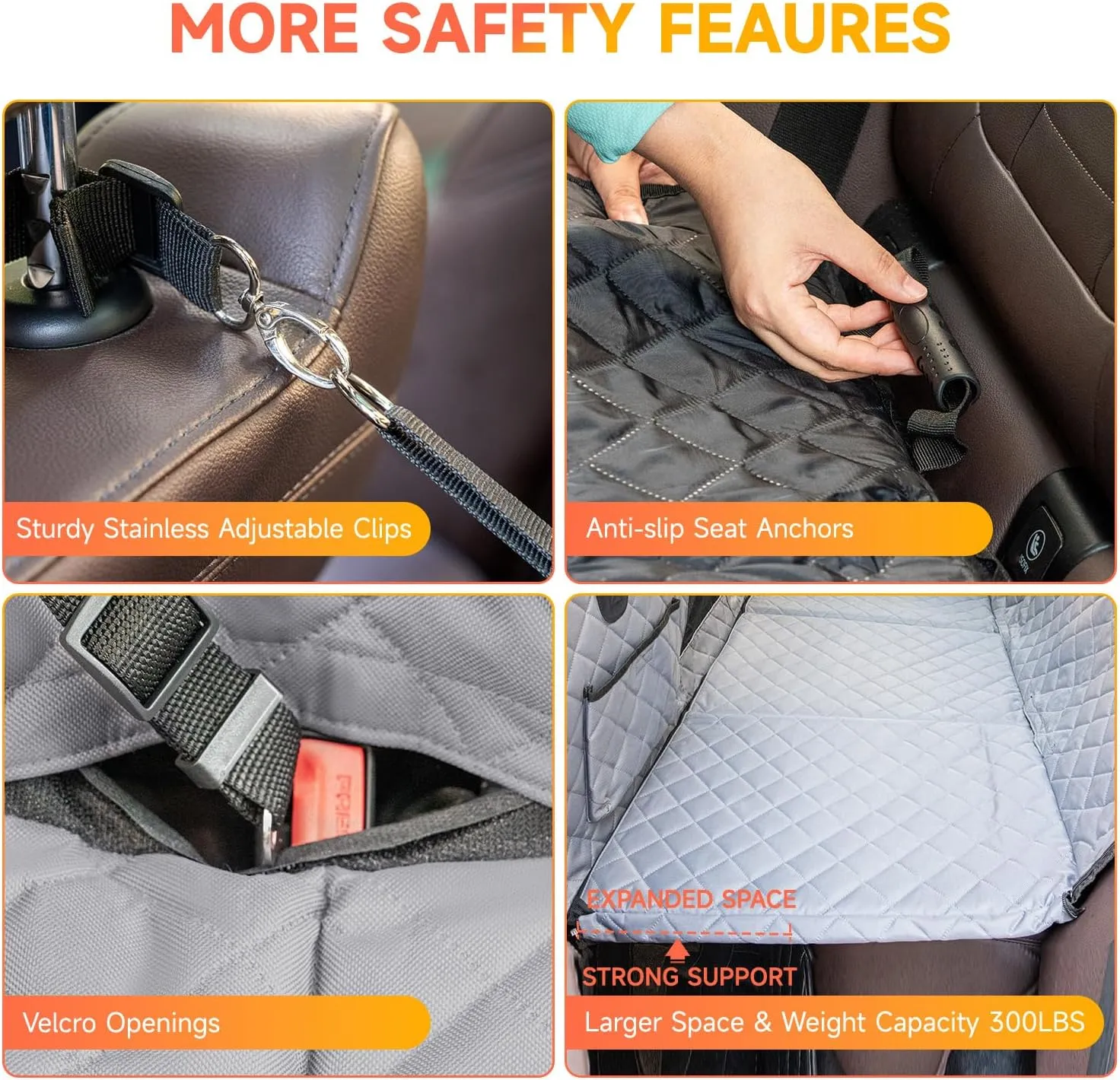 Dog Car Seat Cover Hard Bottom- Back Seat Extender for Dogs,Heavy Duty Scratchproof Dog Car Bed,Waterproof Pet Hammock,Non-Slip Backseat Protector for Car Sedans SUV