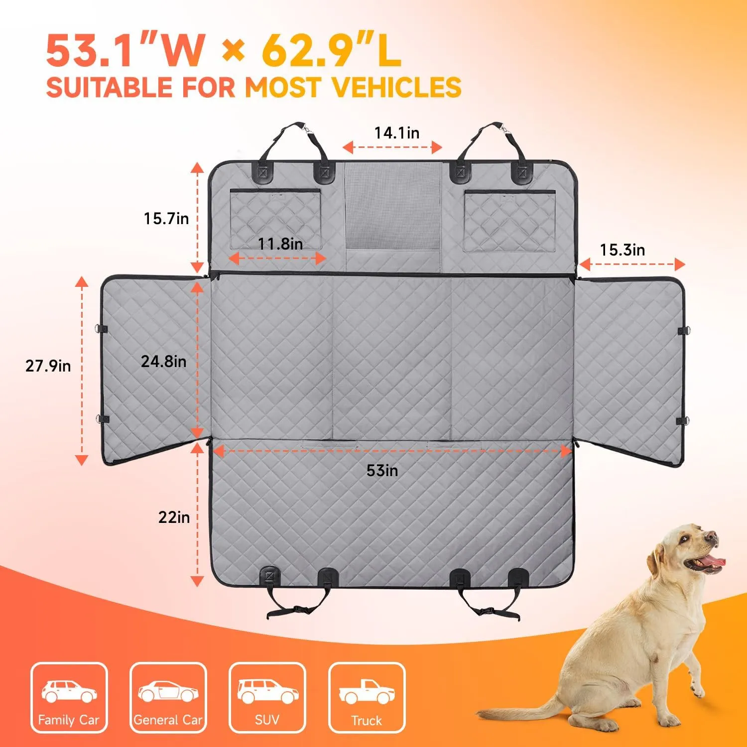 Dog Car Seat Cover Hard Bottom- Back Seat Extender for Dogs,Heavy Duty Scratchproof Dog Car Bed,Waterproof Pet Hammock,Non-Slip Backseat Protector for Car Sedans SUV
