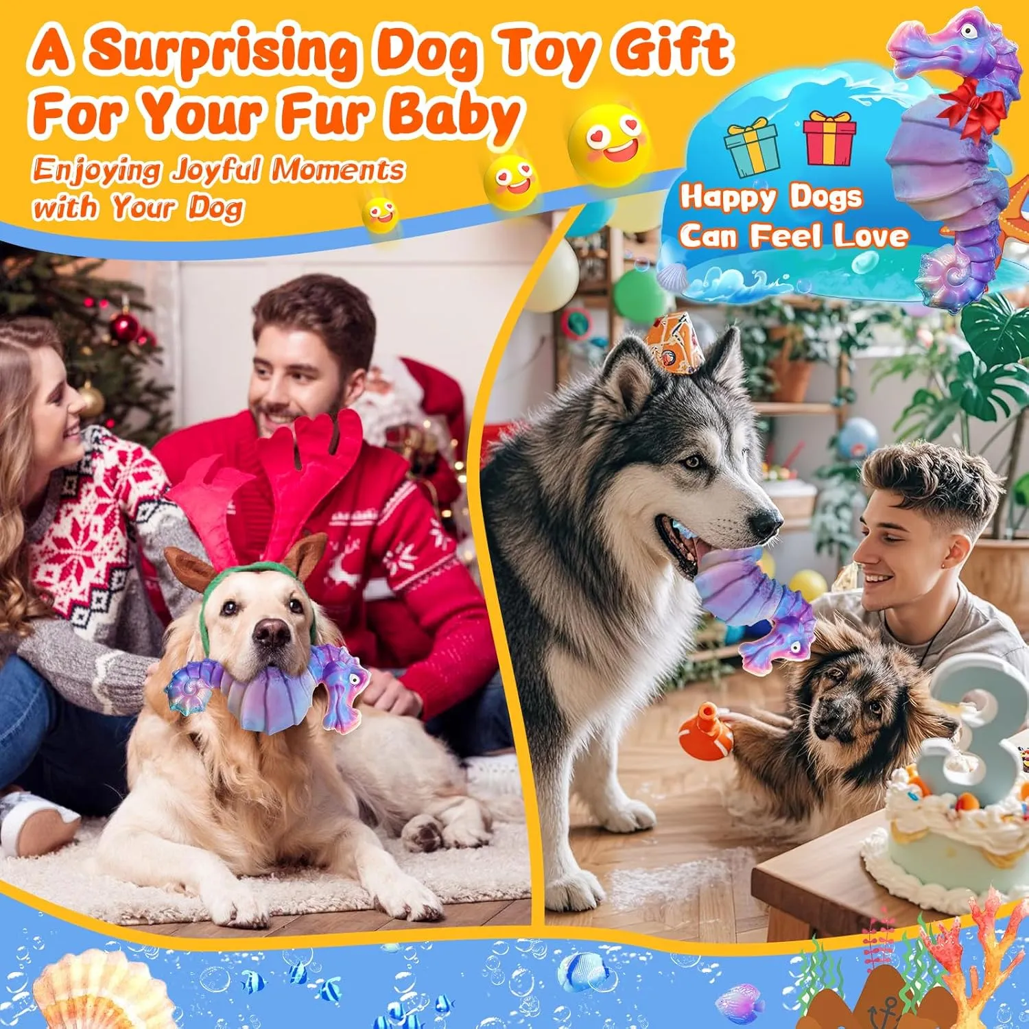Dog Chew Toys for Aggressive Chewers: Squeaky Dog Chew Toys for Large Dogs-Tough Interactive Toys for All Breeds-Rubber Belly- ChewToys with Fun Squeaky Sound for Boredom
