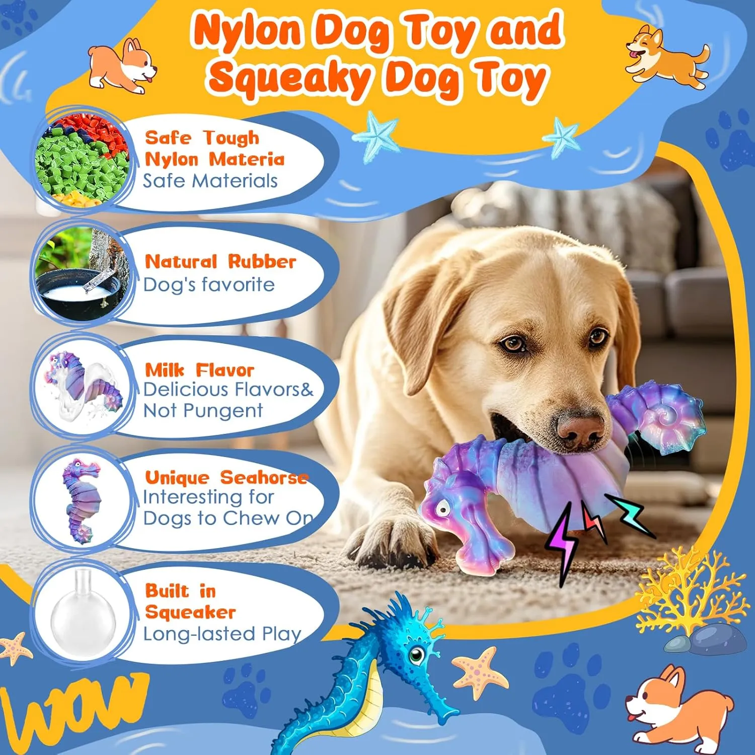 Dog Chew Toys for Aggressive Chewers: Squeaky Dog Chew Toys for Large Dogs-Tough Interactive Toys for All Breeds-Rubber Belly- ChewToys with Fun Squeaky Sound for Boredom