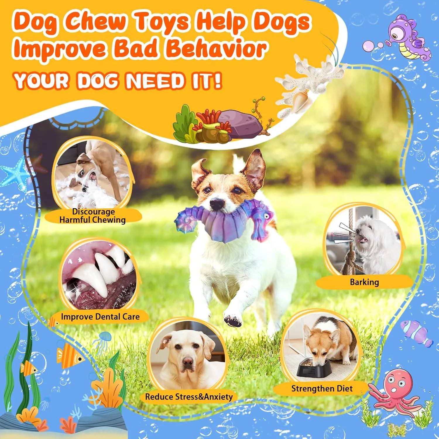 Dog Chew Toys for Aggressive Chewers: Squeaky Dog Chew Toys for Large Dogs-Tough Interactive Toys for All Breeds-Rubber Belly- ChewToys with Fun Squeaky Sound for Boredom