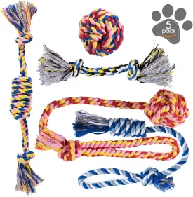 Dog Chew Toys - Puppy Teething Toys - Rope Toy Pack for Small Dogs - Tug Toy - Toy Set - Washable Cotton Rope for Dogs (Pack of 5)