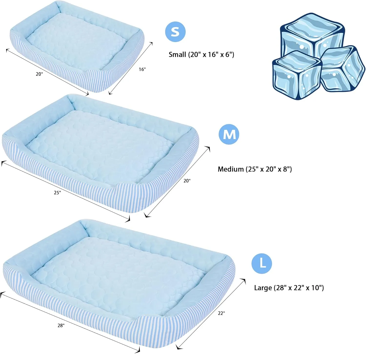 Dog Cooling Bed Summer Sleeping Cool Ice Silk Bed for Small, Medium, Large Dogs & Cats Breathable Washable Pet Beds with Non-Slip Bottom Blue Medium