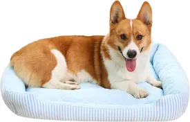 Dog Cooling Bed Summer Sleeping Cool Ice Silk Bed for Small, Medium, Large Dogs & Cats Breathable Washable Pet Beds with Non-Slip Bottom Blue Medium