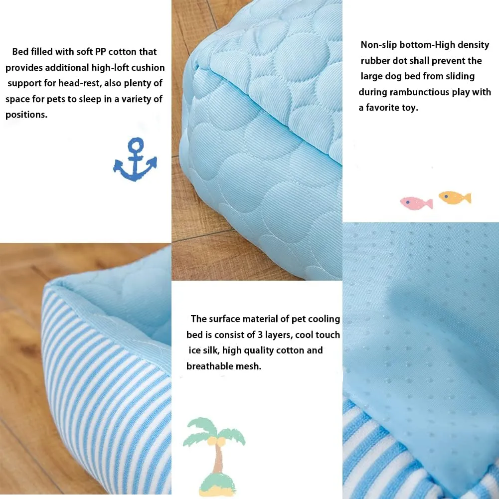 Dog Cooling Bed Summer Sleeping Cool Ice Silk Bed for Small, Medium, Large Dogs & Cats Breathable Washable Pet Beds with Non-Slip Bottom Blue Medium