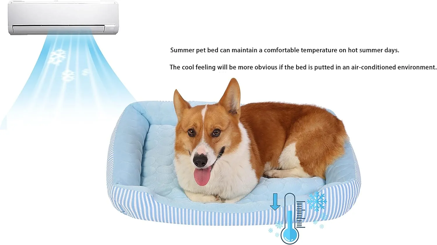 Dog Cooling Bed Summer Sleeping Cool Ice Silk Bed for Small, Medium, Large Dogs & Cats Breathable Washable Pet Beds with Non-Slip Bottom Blue Medium