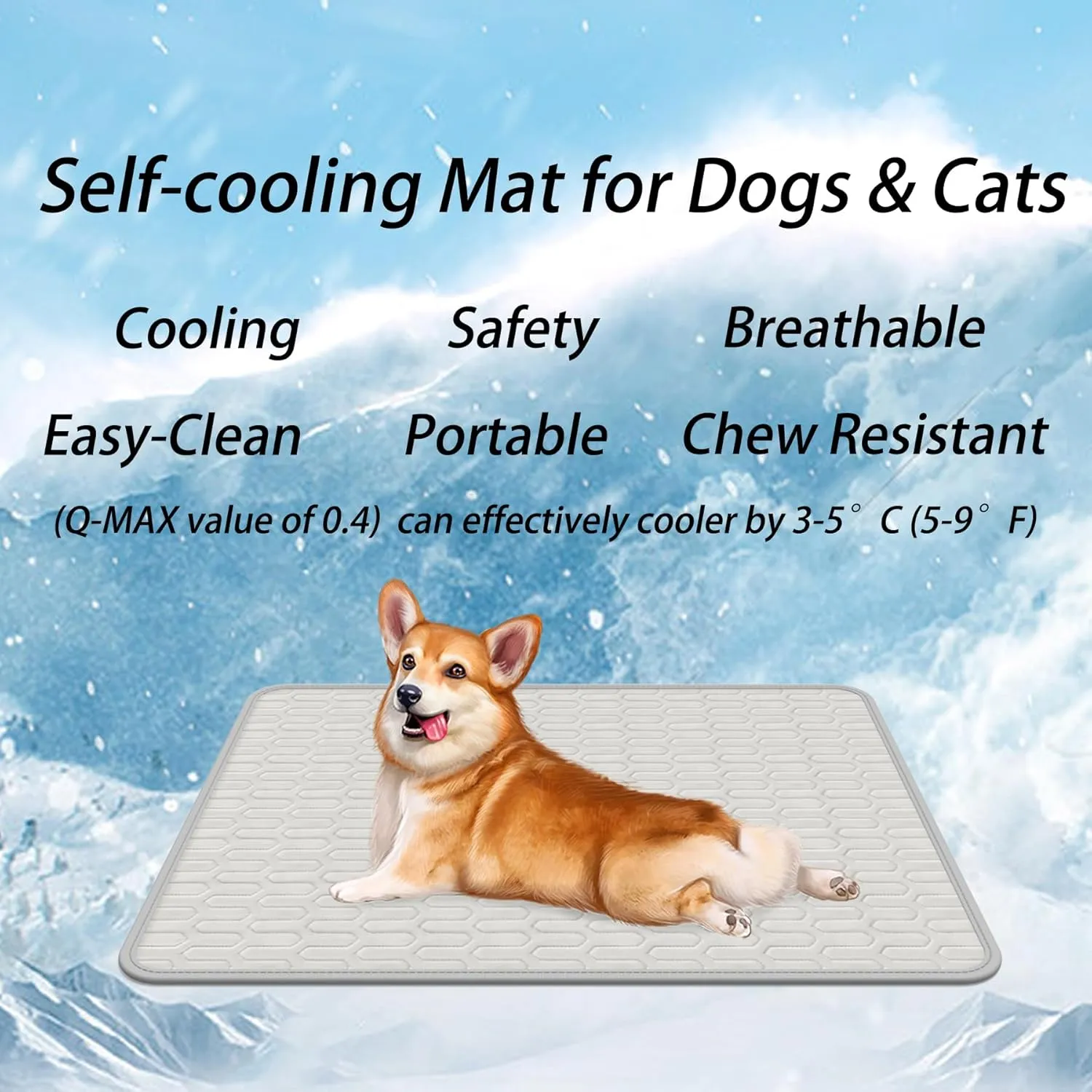 Dog Cooling Mat Dogs Crate Mat 30" x 20" Large Pad for Dogs Sleeping Mats for Dog and Cat Durable Self Cooling Pet Blanket Outdoor Indoor Non-Slip Cooling Dog Mats (Gray)