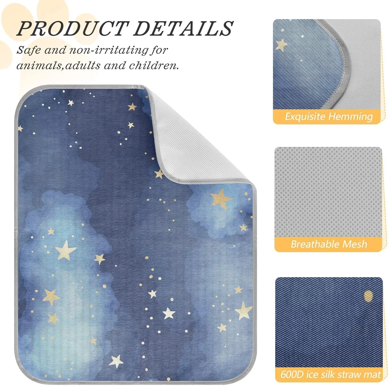 Dog Cooling Mat Ice-Cold Pad for Cat Small Pet Summer Sleeping Mat Cute Travel Cooling Fiber Cool Down Breathable Comfortable Folding Storage Star