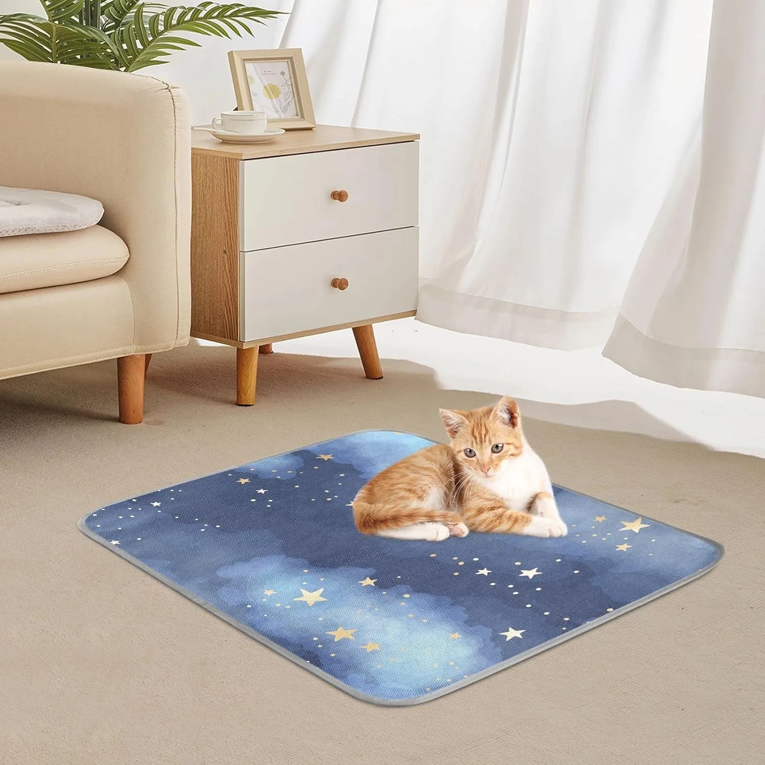 Dog Cooling Mat Ice-Cold Pad for Cat Small Pet Summer Sleeping Mat Cute Travel Cooling Fiber Cool Down Breathable Comfortable Folding Storage Star