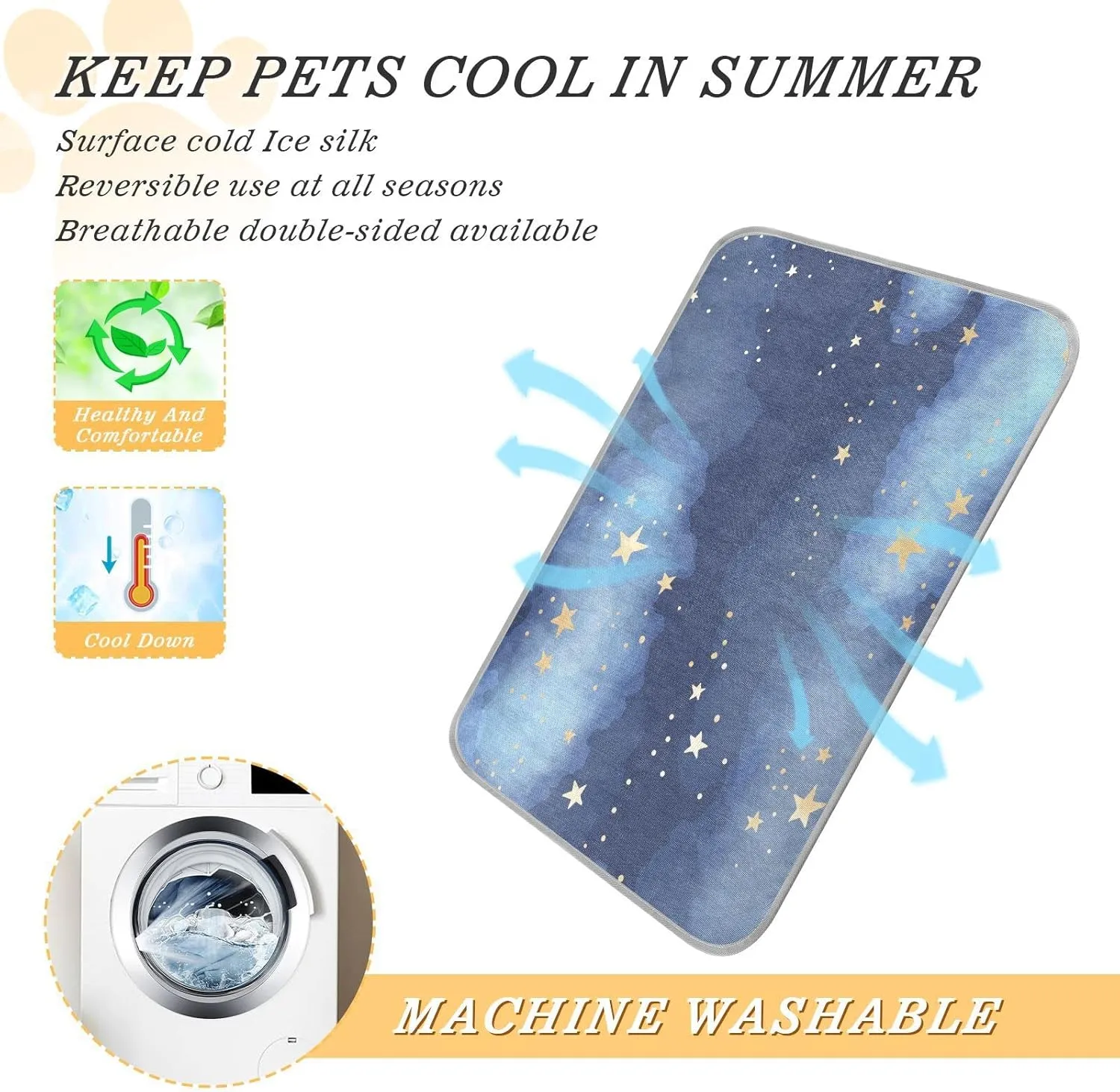 Dog Cooling Mat Ice-Cold Pad for Cat Small Pet Summer Sleeping Mat Cute Travel Cooling Fiber Cool Down Breathable Comfortable Folding Storage Star