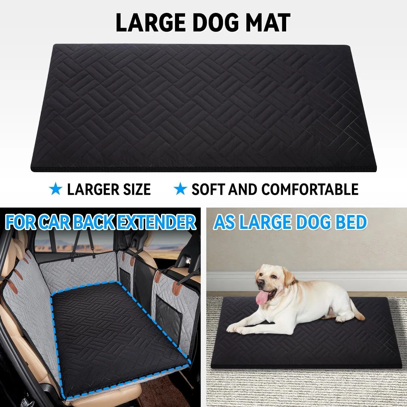 Dog Mat for Back Seat Extender for Dogs,Dog Bed for Car,Pet Cover for Hammock for Car,Hard Bottom Car Seat Cover for Dogs (Black, for car)