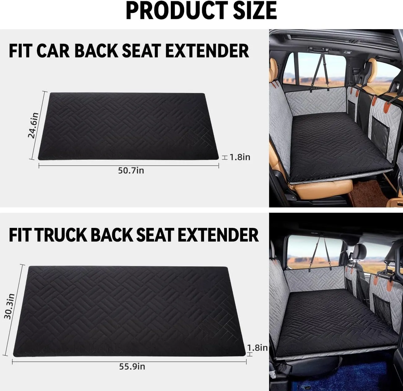 Dog Mat for Back Seat Extender for Dogs,Dog Bed for Car,Pet Cover for Hammock for Car,Hard Bottom Car Seat Cover for Dogs (Black, for car)